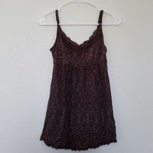 Brown floral camisole with lace trim